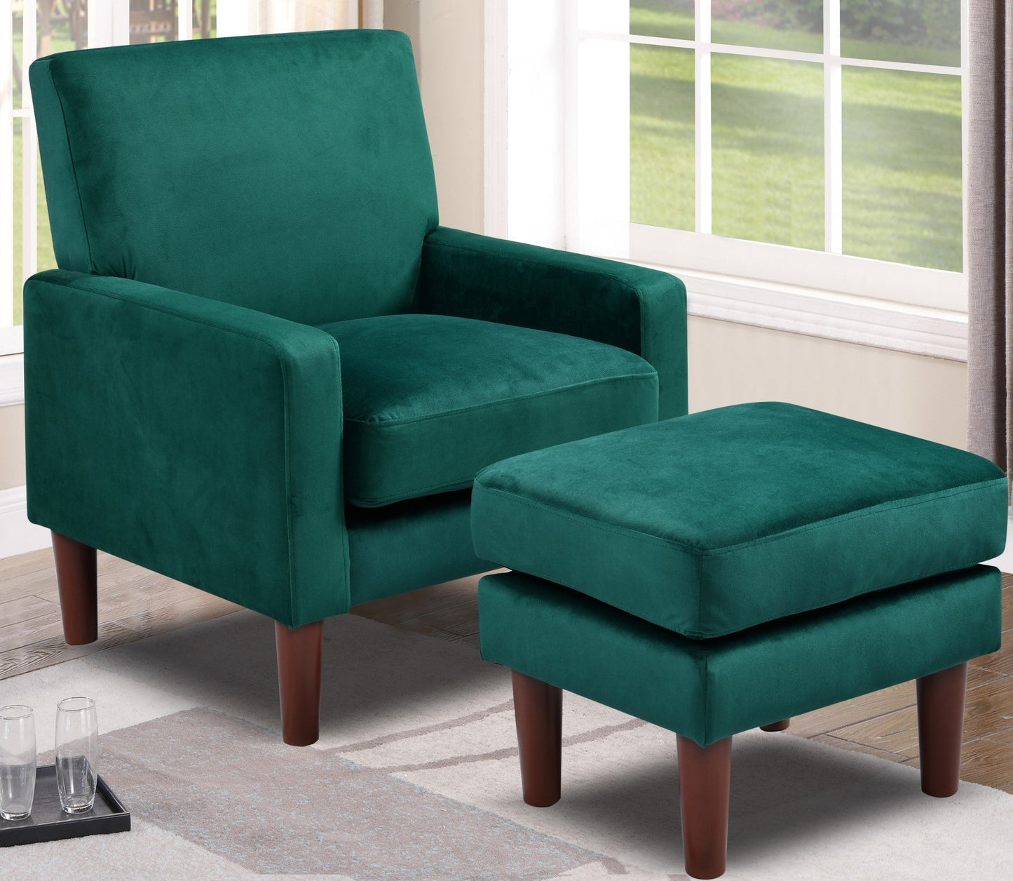 Bella Plush Velvet Chair with Footstool - A Luxurious and Comfortable Addition to Your Living Space