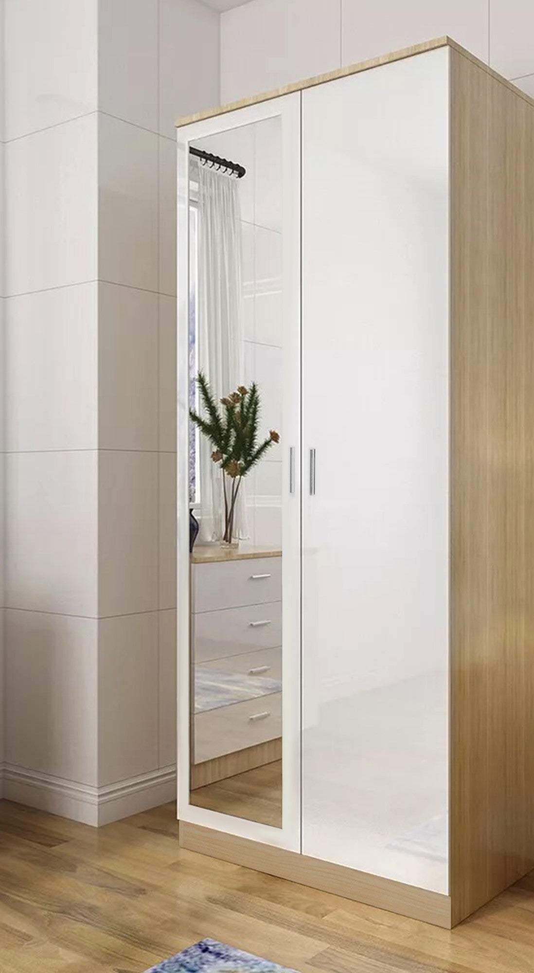 High Gloss Bedroom Furniture 3 Piece Trio Set Wardrobe Chest Bedside