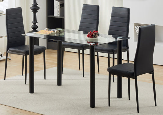 Pienza 5 Piece Dining Set With Glass Table and Faux Leather Chairs