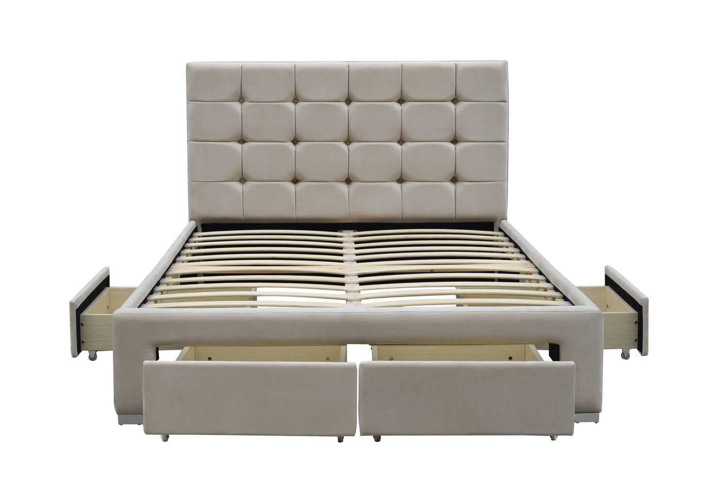 Shanghai 4-Drawer Bed Frame: Plush Velvet for a Luxurious Sleep Experience
