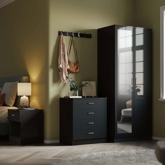 High Gloss Bedroom Furniture 3 Piece Trio Set Wardrobe Chest Bedside